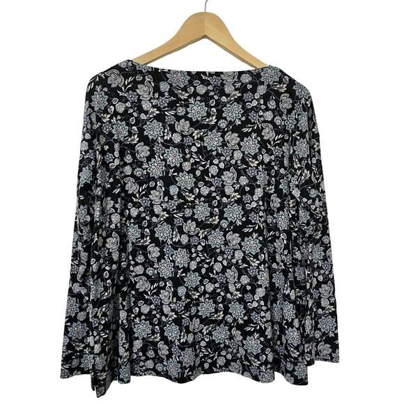 J Jill Luxe Supima Boat Neck Floral Tee Top Size LP Black Dark Cottagecore - Picture 2 of 7